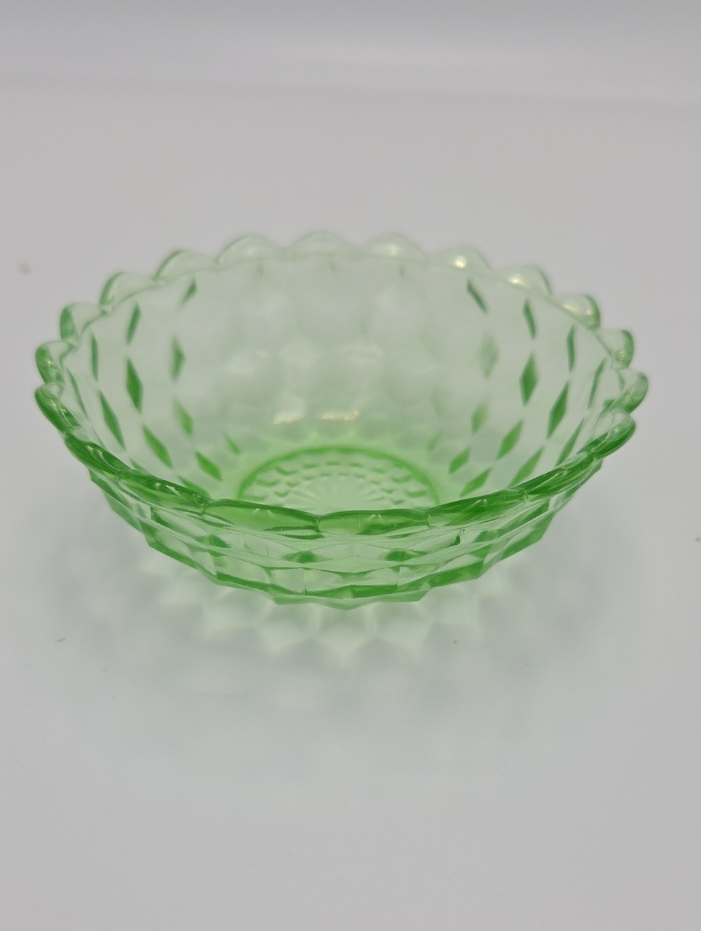 Green Pressed Glass Scalloped Bowl
